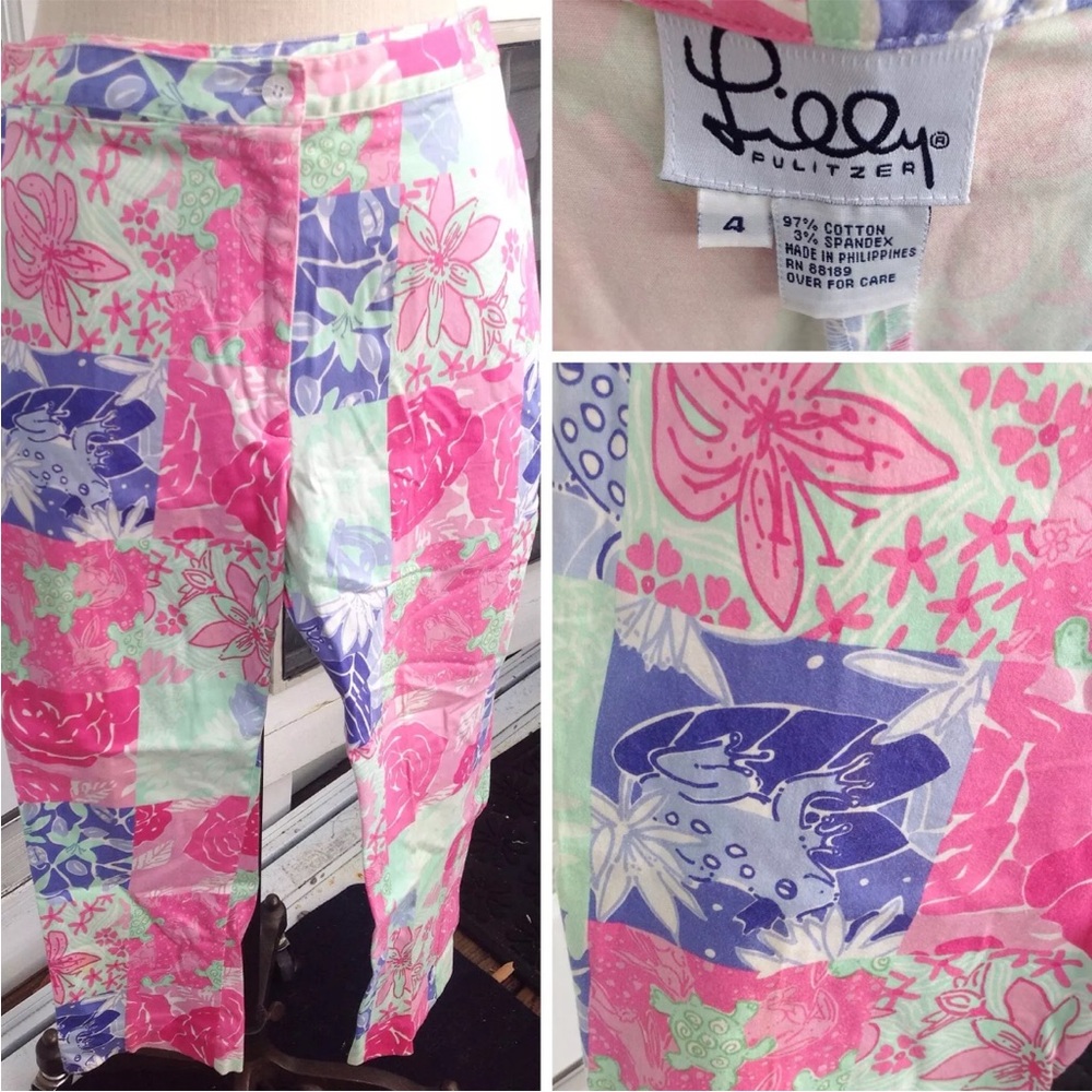 Lilly Pulitzer Blue Patchwork Patch Floral Pants … - image 2